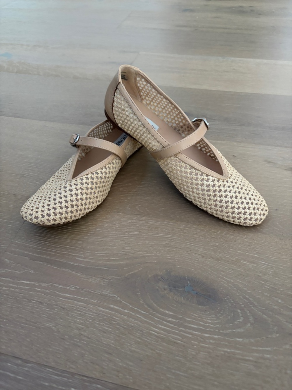 Steve Madden Cream Woven Mary Jane Flats with Buckle Strap - Picture 2 of 4